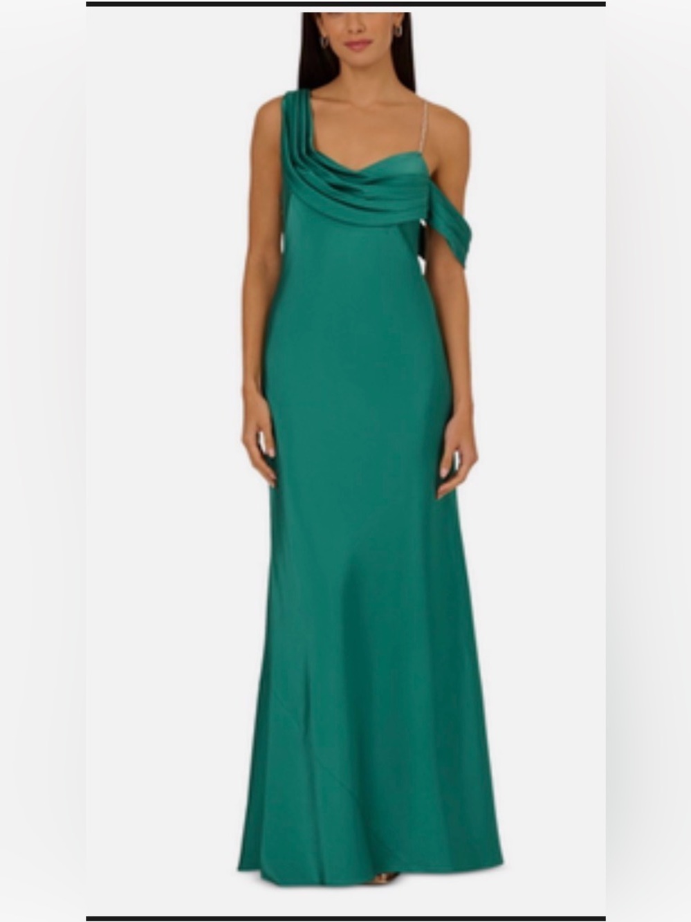 Adrianna Women's Satin Draped One-Shoulder Mermaid Gown Jungle Size 6. NWT. $299